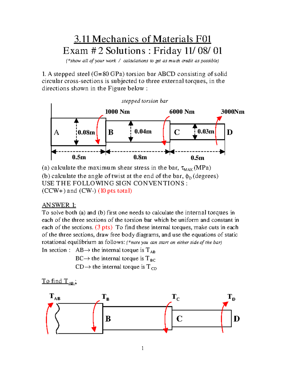 F01Exam2Solutions - Mechanics of Materials Exam 2 Solutions - Studocu