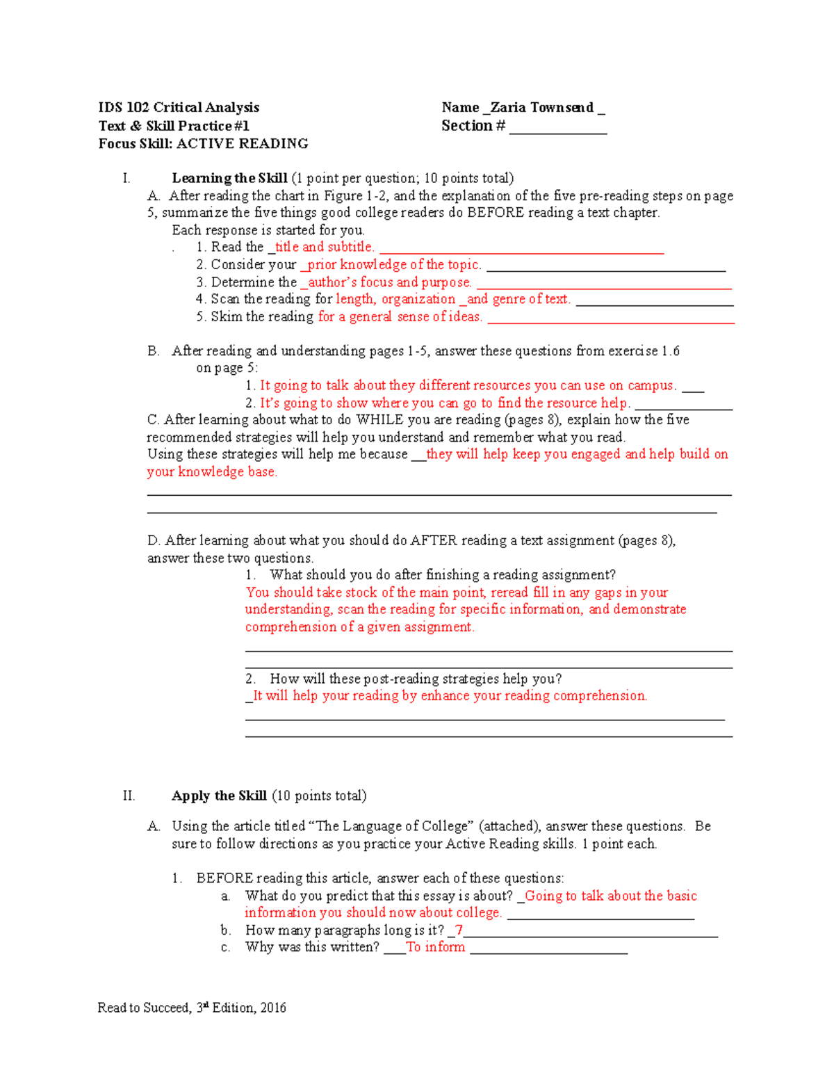 Active Reading & Skills Practice Sheet - IDS 102 - Studocu