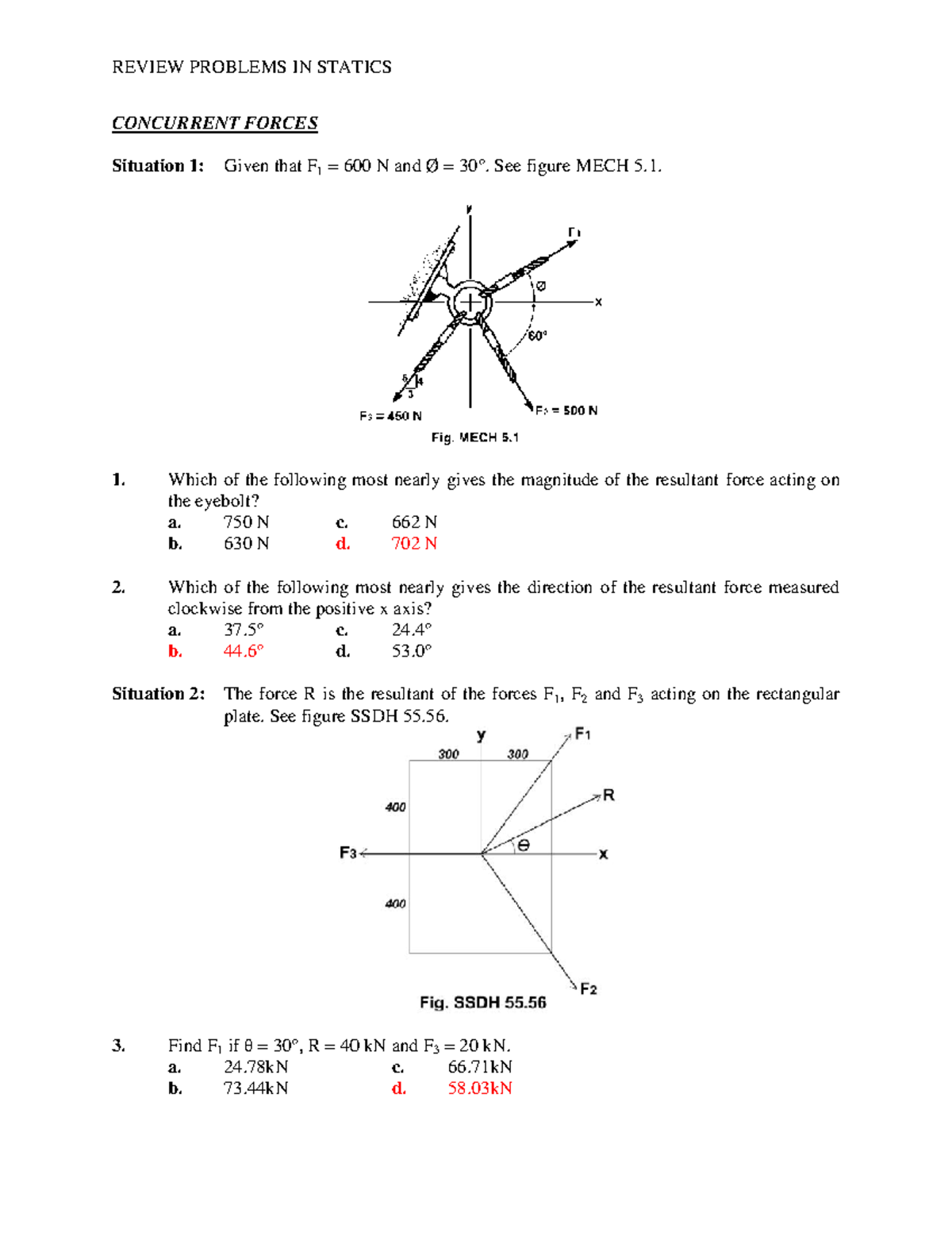 Review Problems in Statics - MECH 5, 6, 7, 8, 4 Final Exam - Studocu