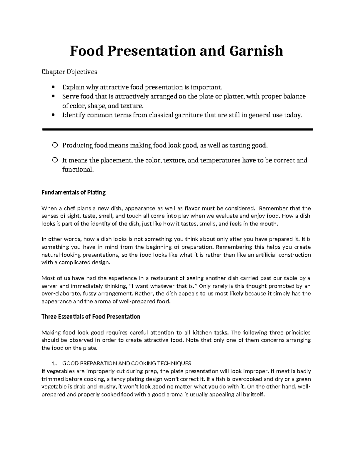 Lesson 1: Food Presentation & Plating Techniques - Studocu
