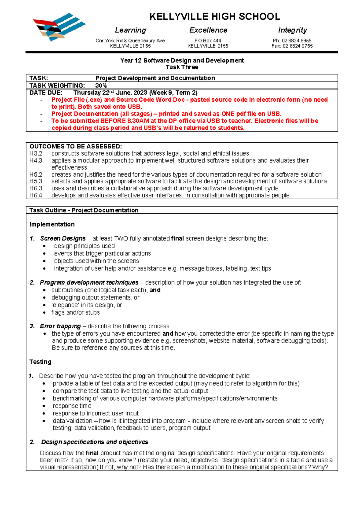 12SDD23 Task 3 - Programming Project Development Documentation - Studocu