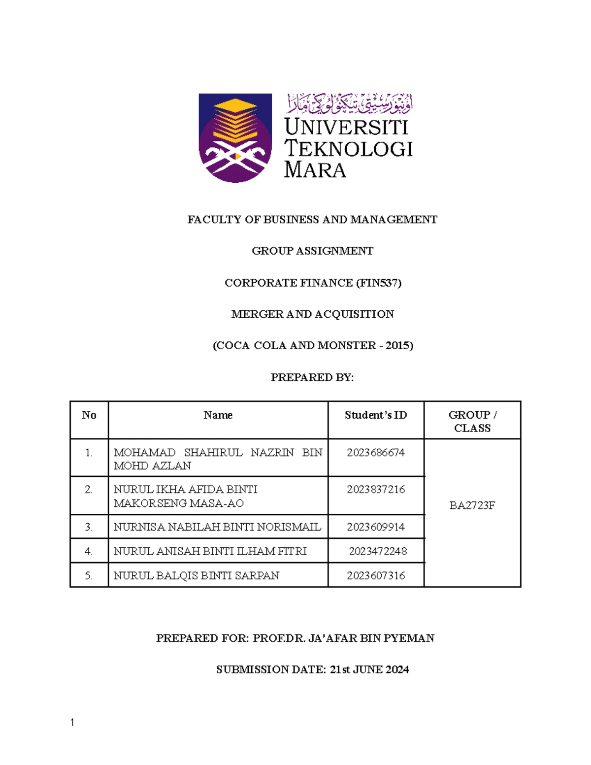 FIN537 - Course Outline - SCHEME OF WORK SEM MARCH - JULY 2024 Course ...