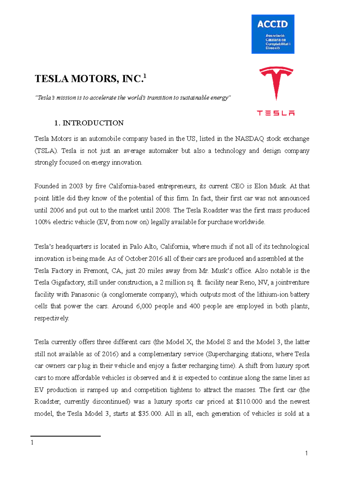 Tesla Motors Inc - Project Report on EV Industry & Market Dynamics ...