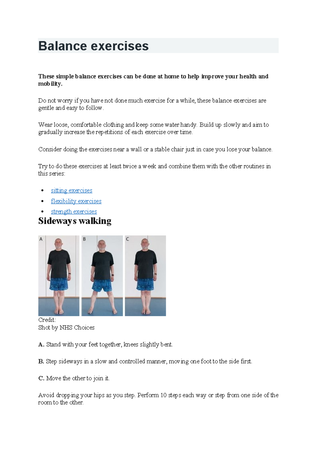 Balance Exercises for Health and Mobility - Studocu