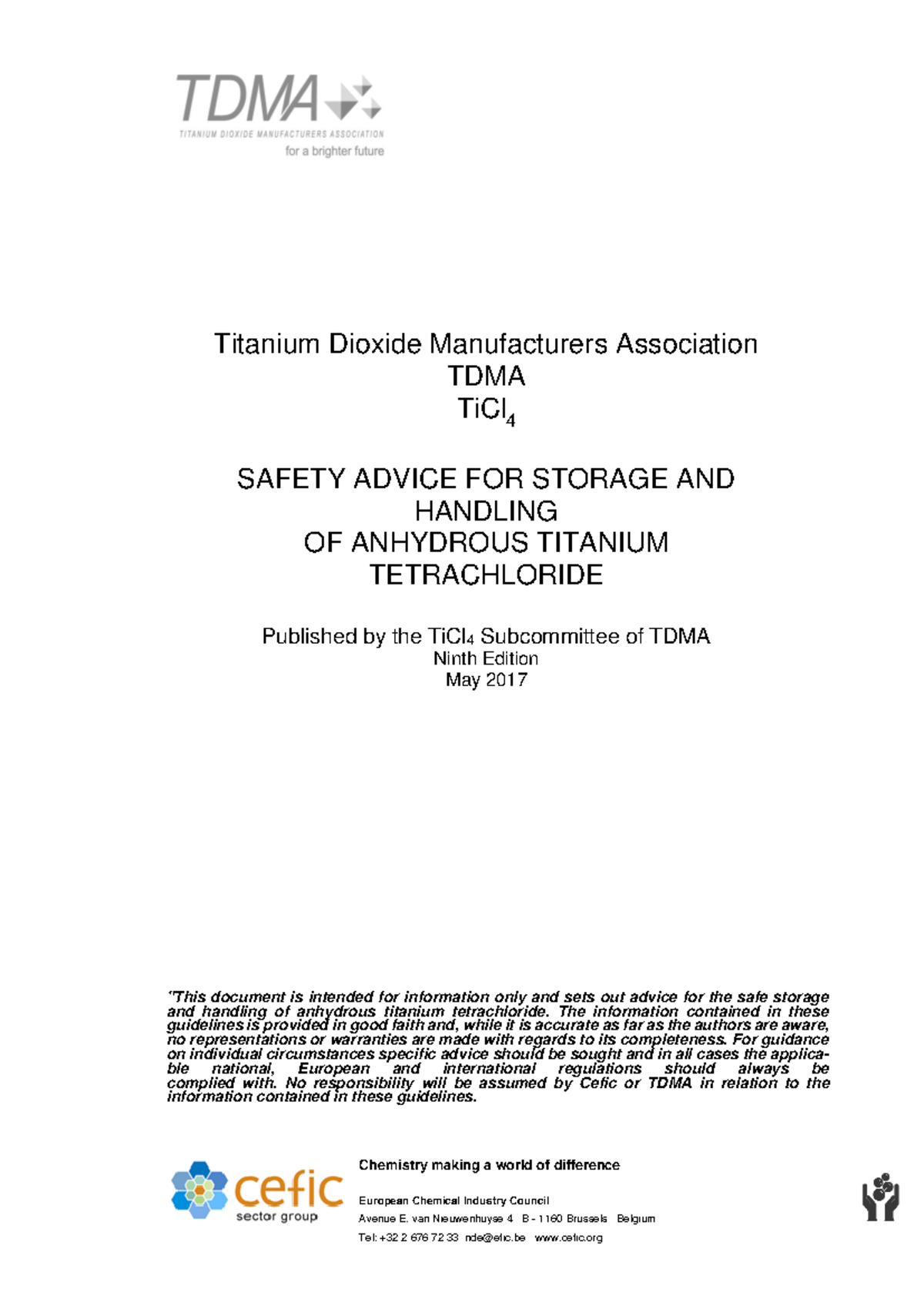 TDMA TiCl4 Safety Guidelines: Storage & Handling (9th Ed, 2017) - Studocu