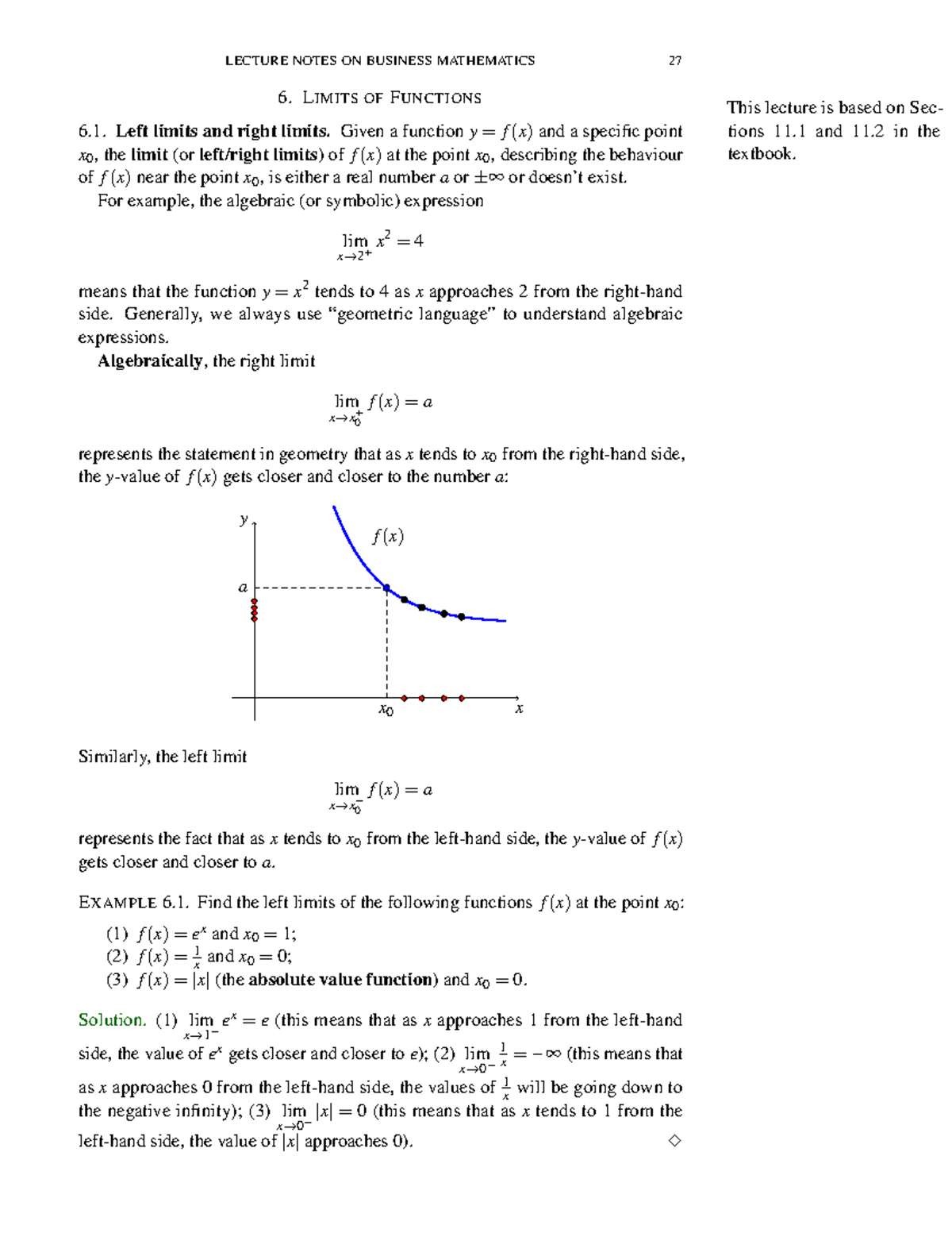 LECTURE NOTES ON BUSINESS MATHEMATICS 06: LIMITS OF FUNCTIONS - Studocu