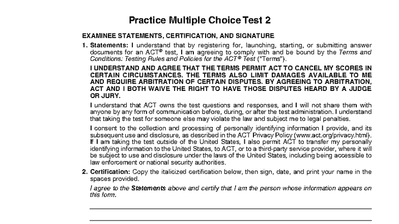 Sample Practice Test 2: ACT 25MC5 Full Exam Review - Studocu