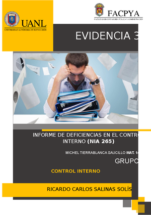 Evidencia 3: Informe de Auditoría sobre Control Interno en Recursos ...