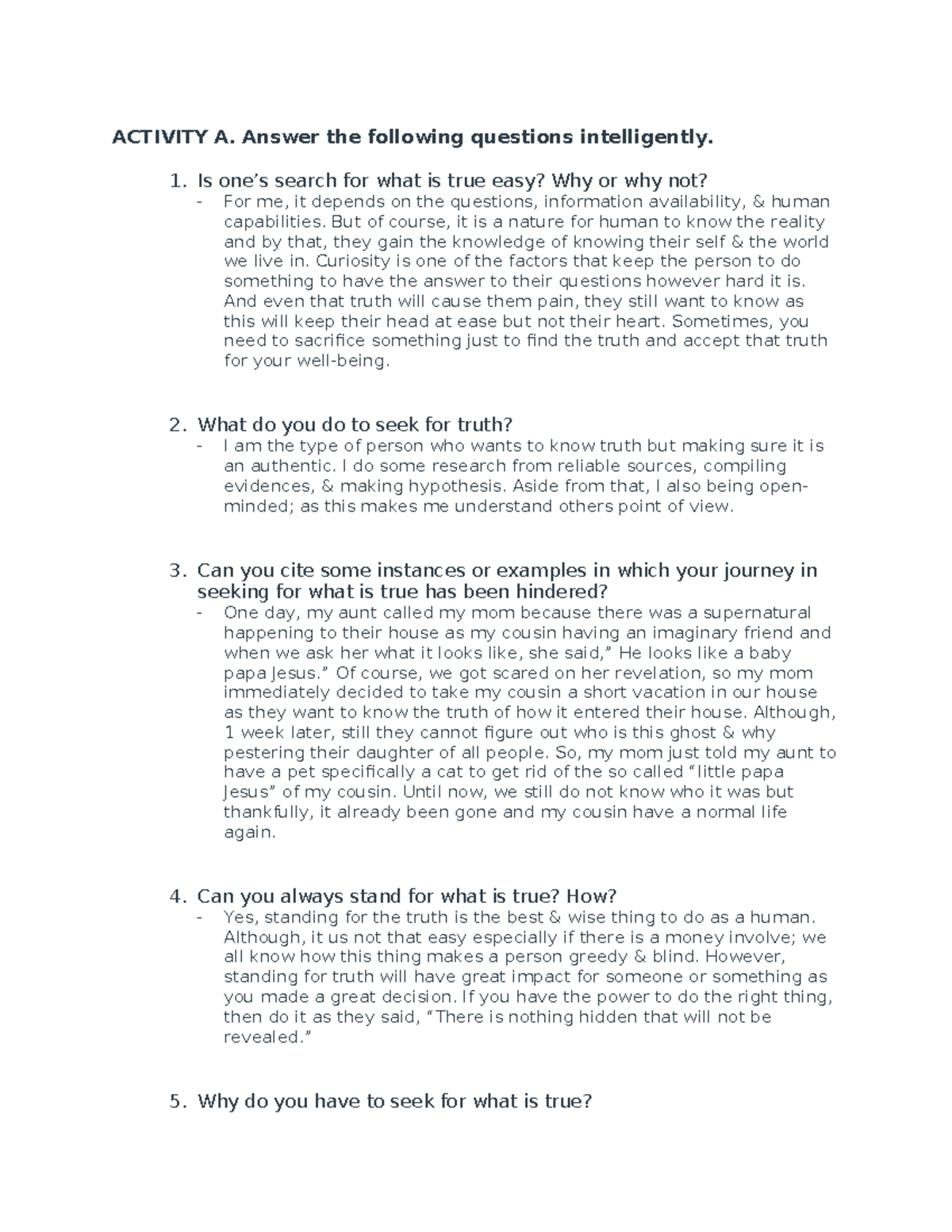 VRTS - veritas - ACTIVITY A. Answer the following questions ...