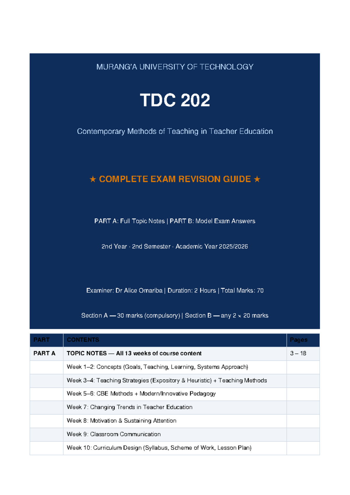 TDC 202 Contemporary Teaching Methods: Complete Exam Revision Guide ...