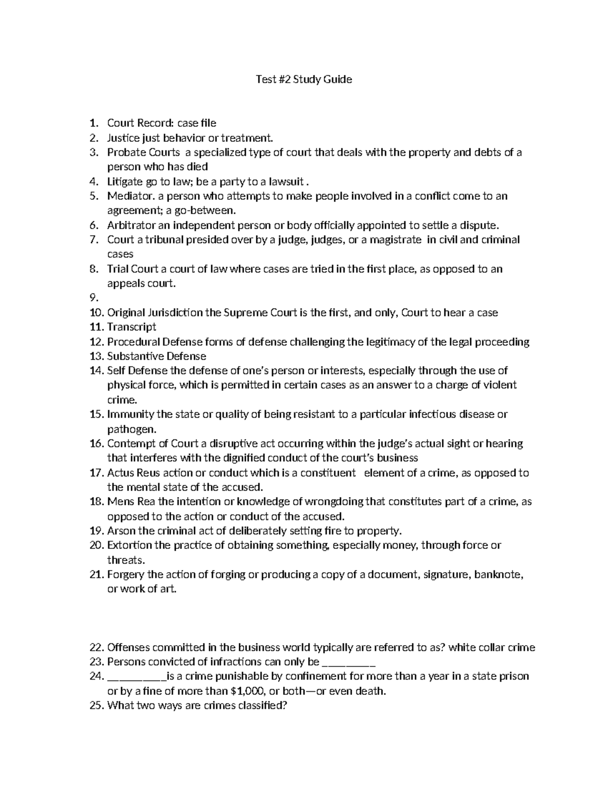 Test 2 Study Guide - Legal Terminology and Concepts Overview - Studocu
