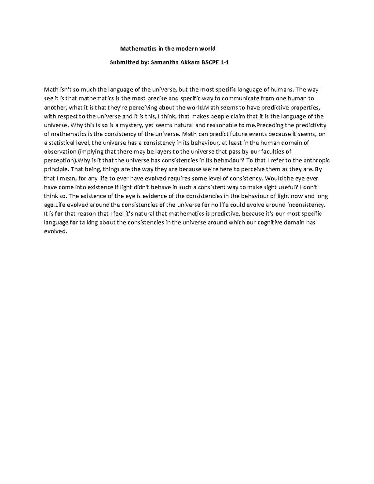 BSCPE Math Essay: The Language of the Universe - Studocu