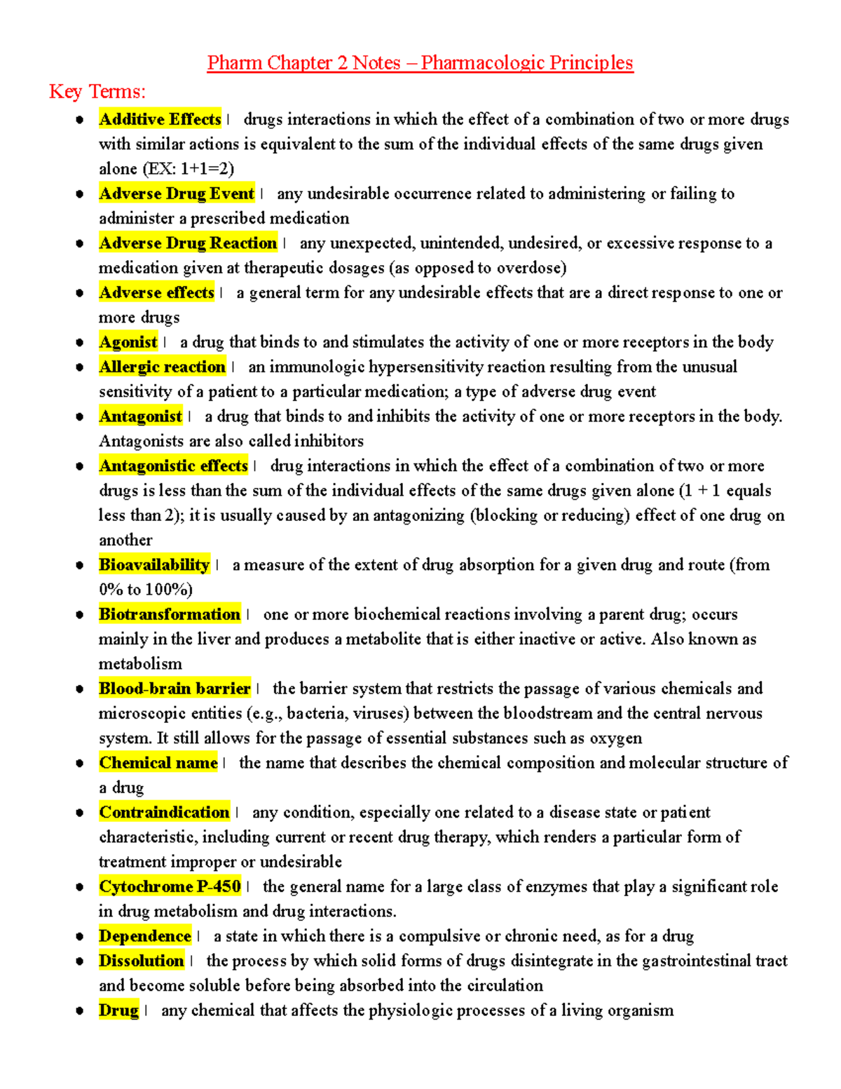 Pharm 101 - Chapter 2 Pharmacologic Principles Study Notes - Studocu