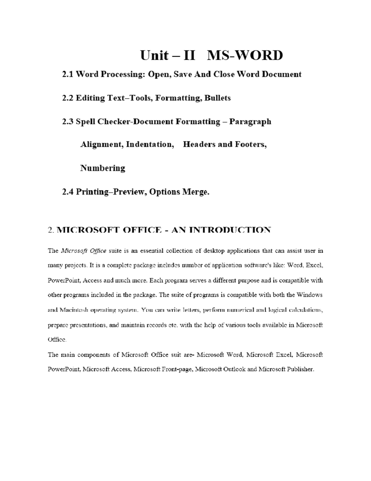 Unit II: Office Automation - Word Processing Basics & Features - Studocu