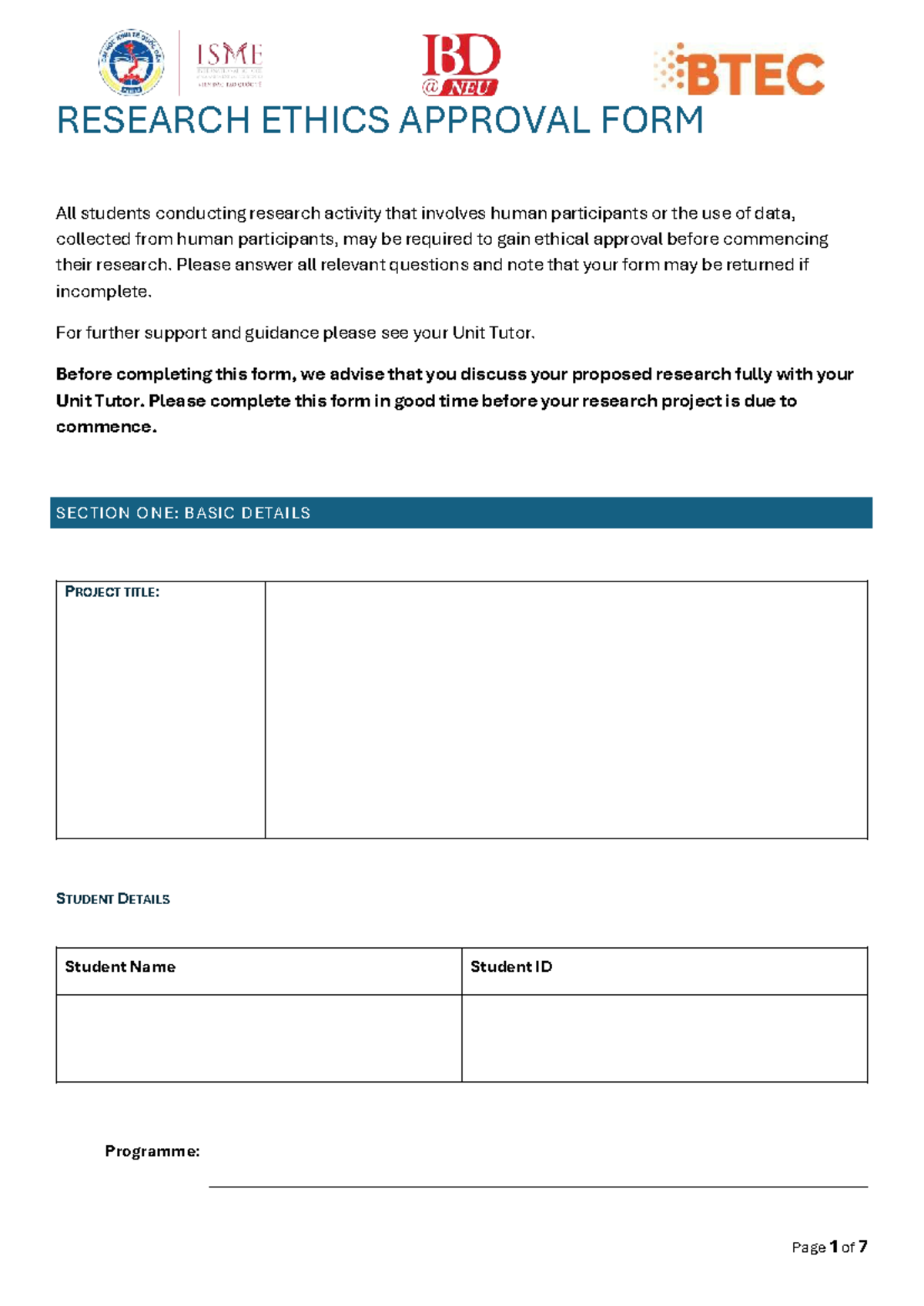 Research Ethics Approval Form S1.2526 - Studocu