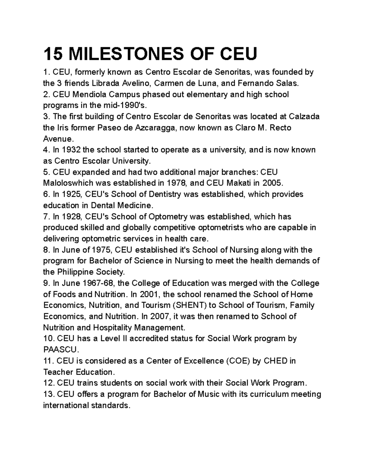 CEU Milestones Overview - M1A1 ETS Insights and Achievements - Studocu