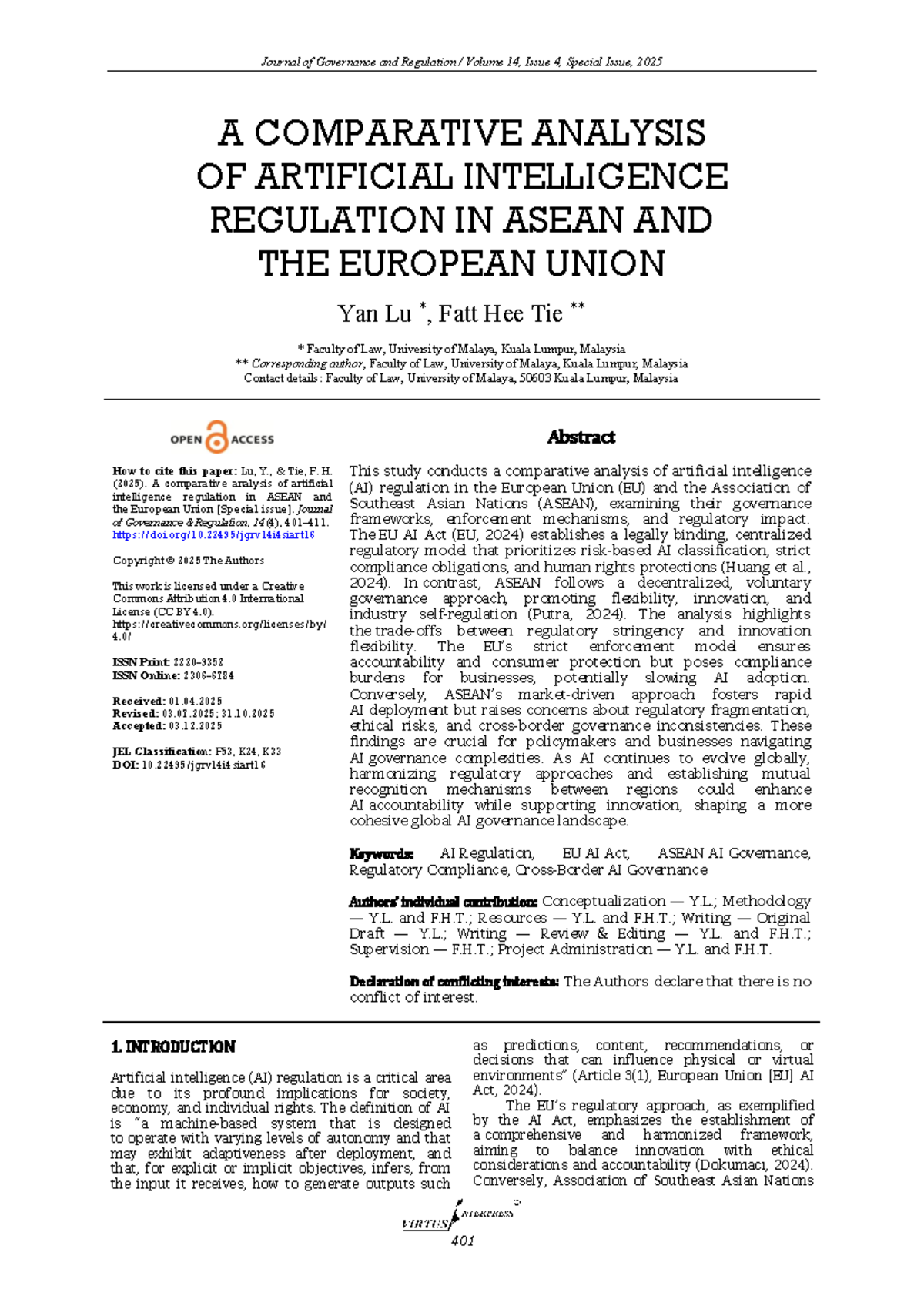 Comparative Study of AI Regulation: ASEAN vs EU (GOV 2025) - Studocu