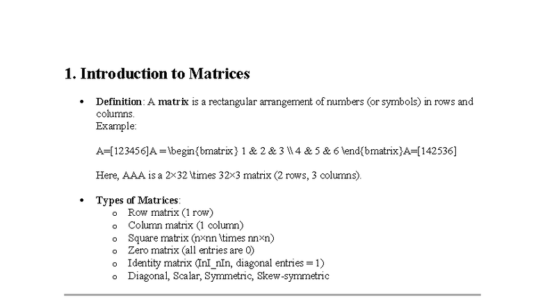 Linear Algebra: Introduction to Matrices and Operations - Studocu