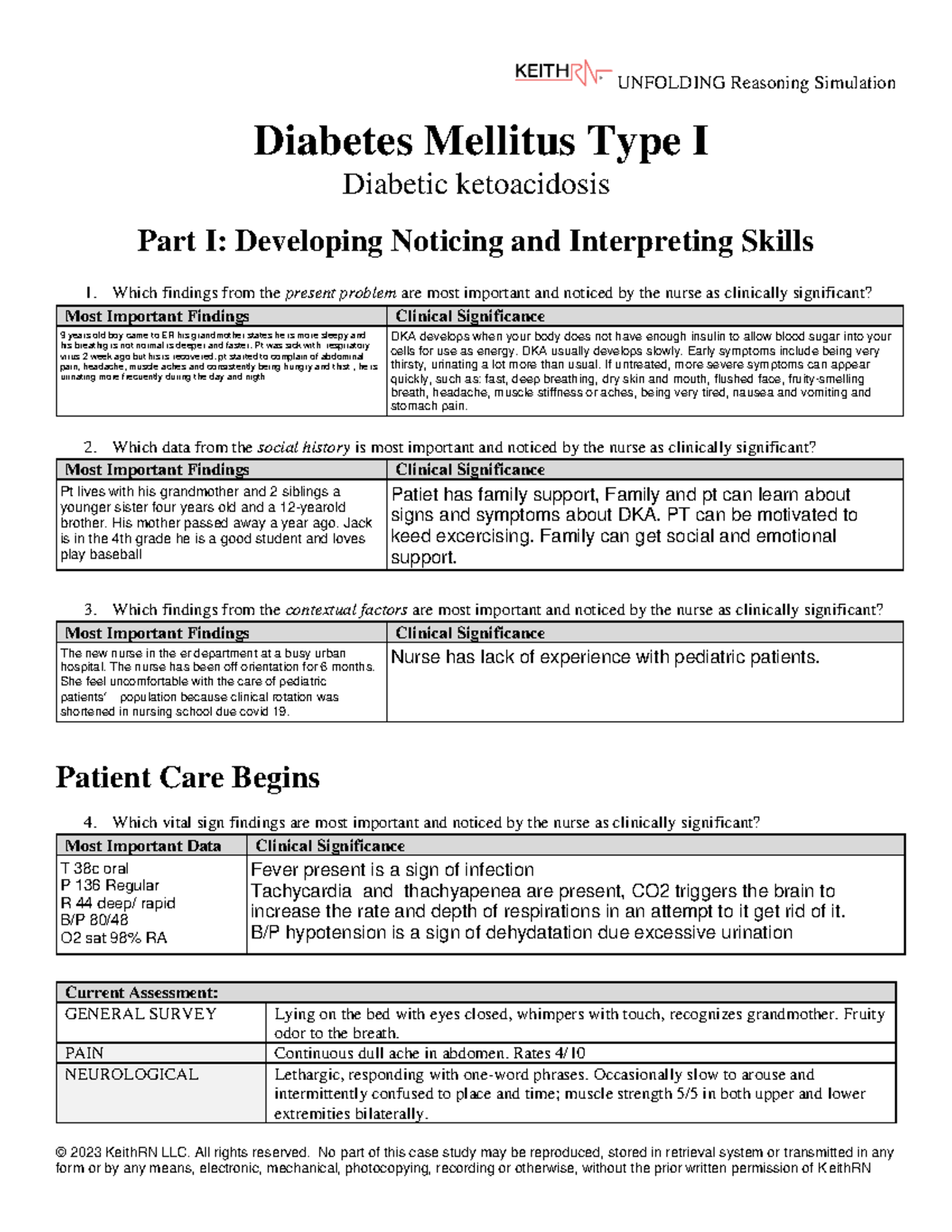 Case Study 1: Diabetic Ketoacidosis (DKA) in Pediatrics - Studocu