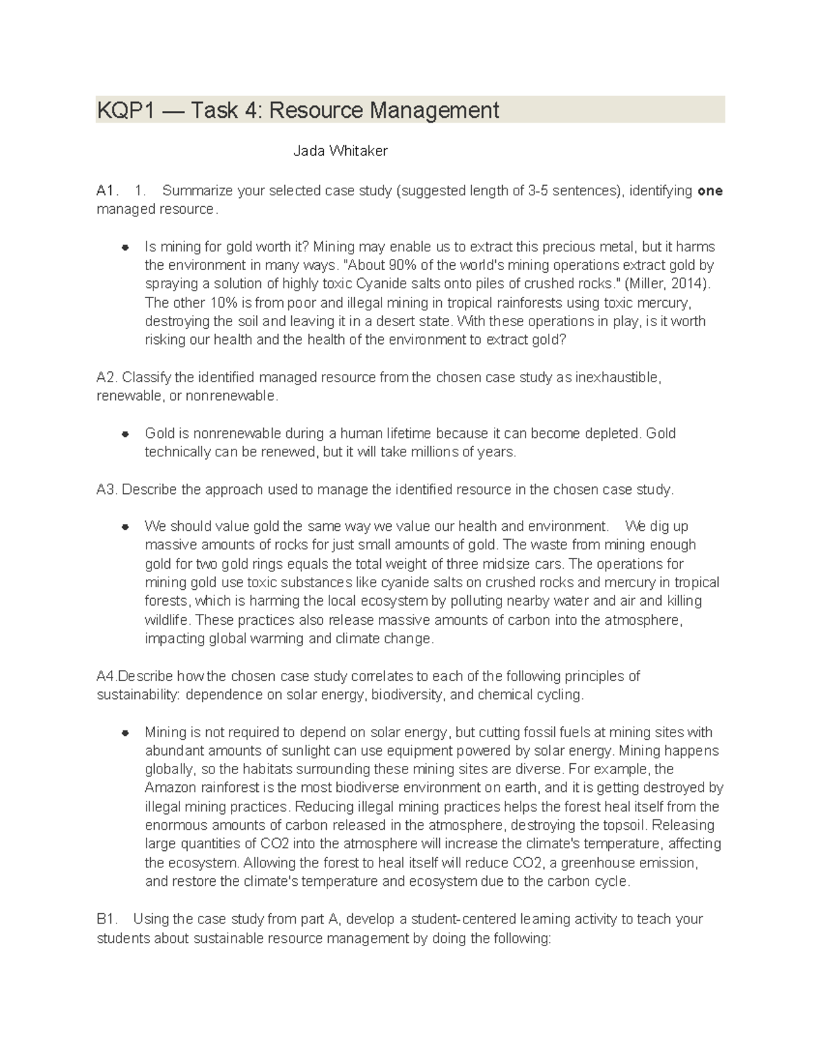 KQP1 Task 4: Case Study on Gold Mining & Sustainable Resource ...