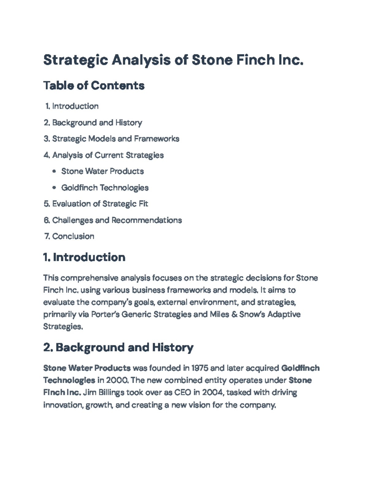 Strategic Analysis and Recommendations for Stone Finch Inc.: EC1027 ...