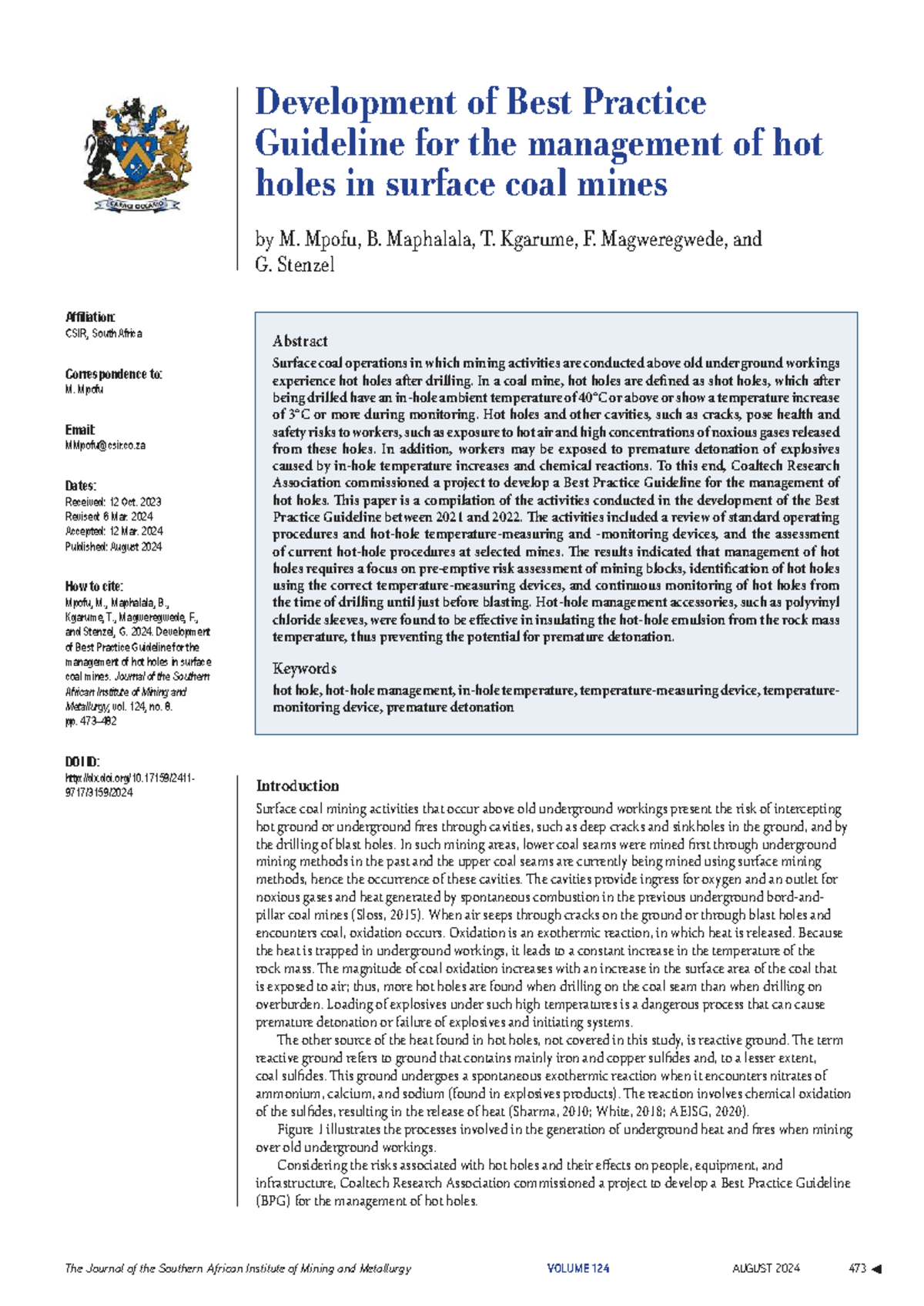Best Practice Guidelines for Managing Hot Holes in Surface Coal Mines ...