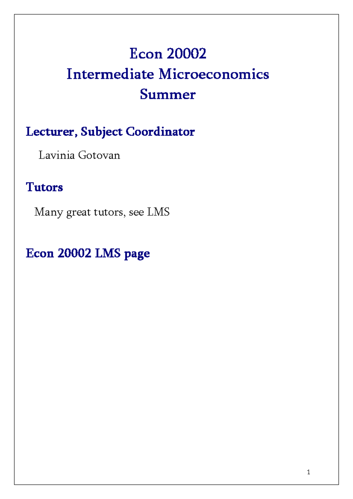 Econ 2000: Intermediate Microeconomics Summer Lecture Notes - Studocu