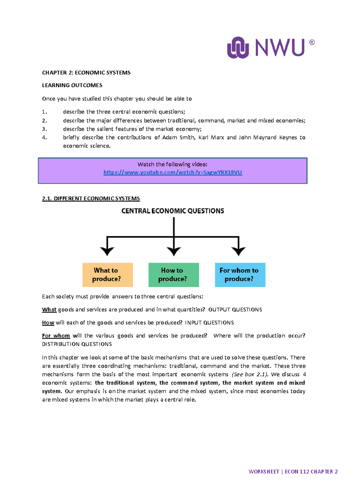 ECON 112: Chapter 2 - Understanding Economic Systems and Key Theorists ...