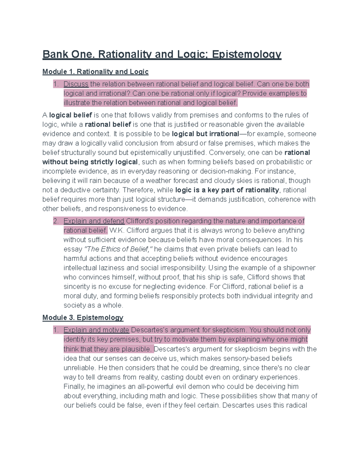 Philosophy Exam Review: Rationality, Logic, and Epistemology (Module 1 ...