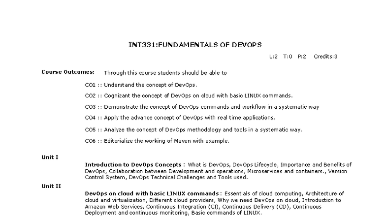 INT331: Fundamentals of DevOps - Course Outcomes & Units Overview - Studocu