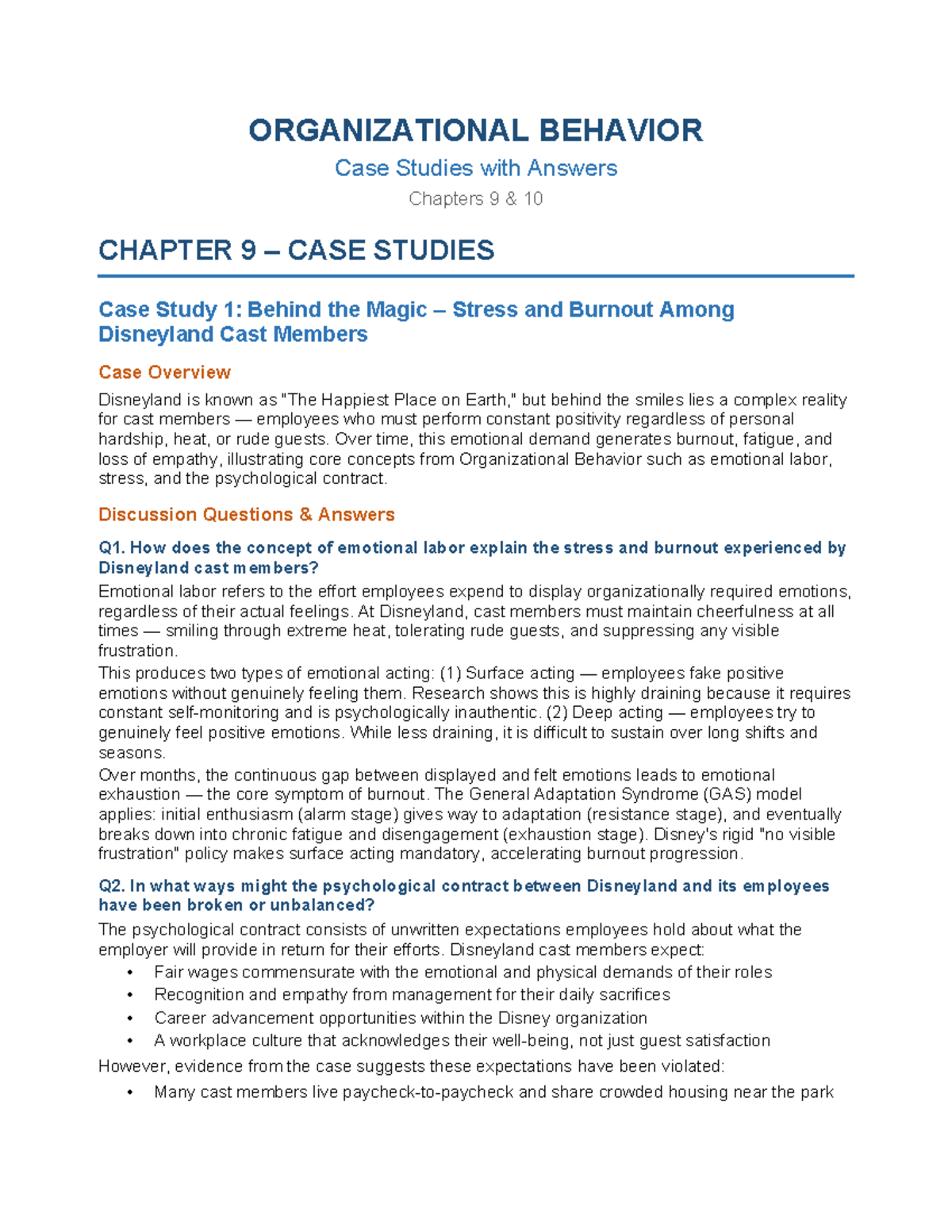 OB Case Studies with Answers: Chapters 9 & 10 Insights - Studocu