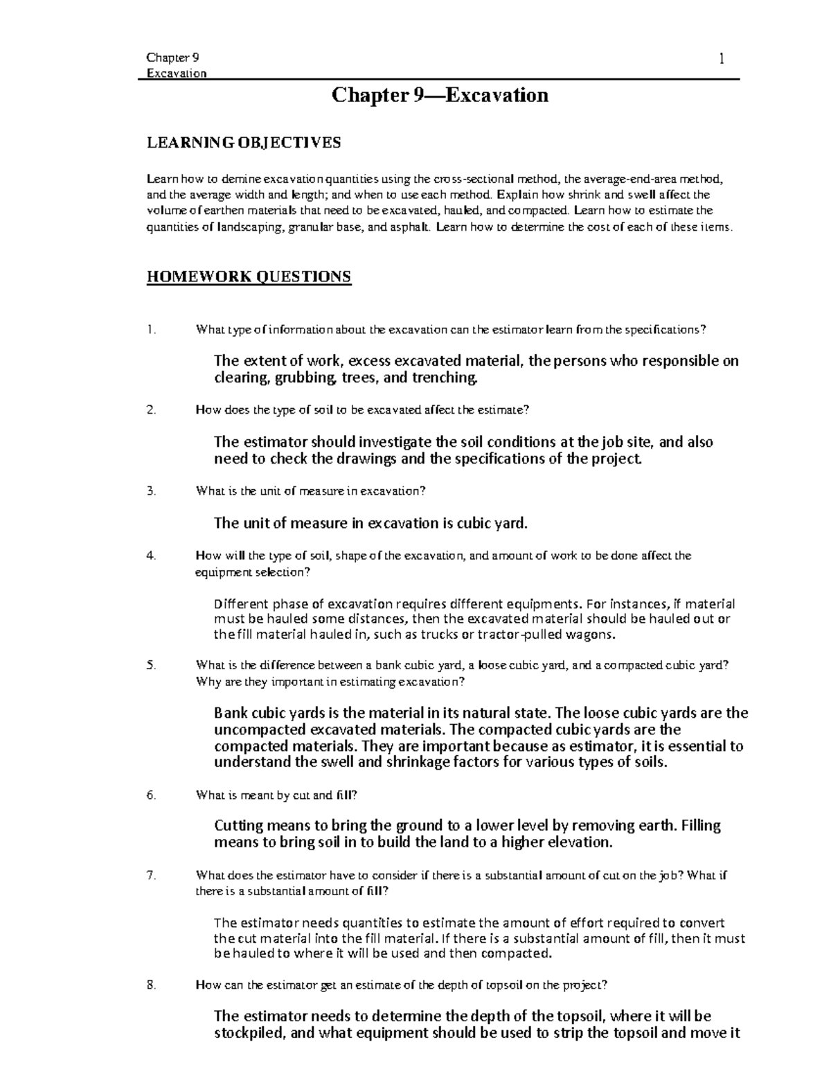 Homework 9&10 - Chapter 9 Excavation 1 Chapter LEARNING OBJECTIVES ...