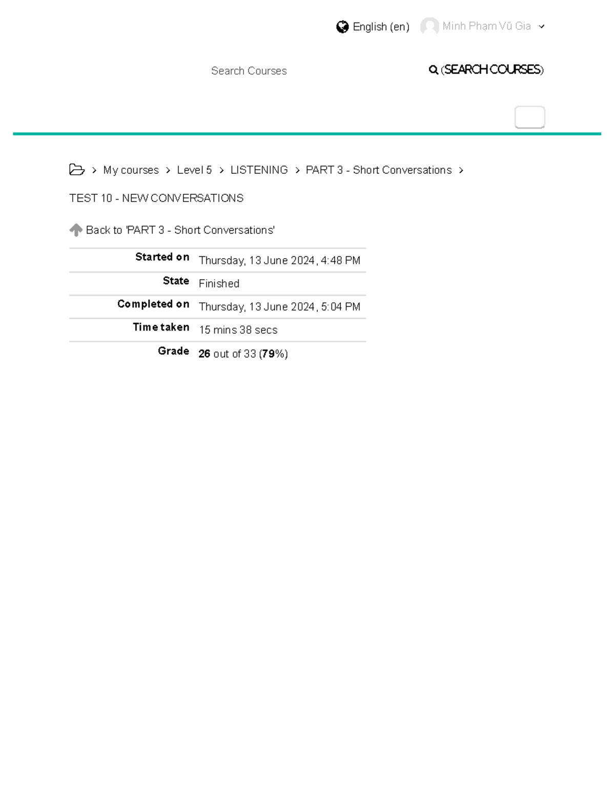 3 - test - Search Courses (SEARCH COURSES) My courses Level 5 LISTENING ...