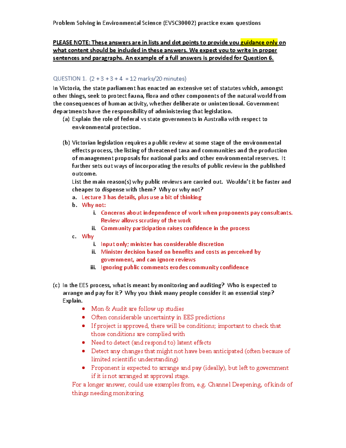 Problem Solving in Environmental Science: Practice Exam Questions (2021 ...