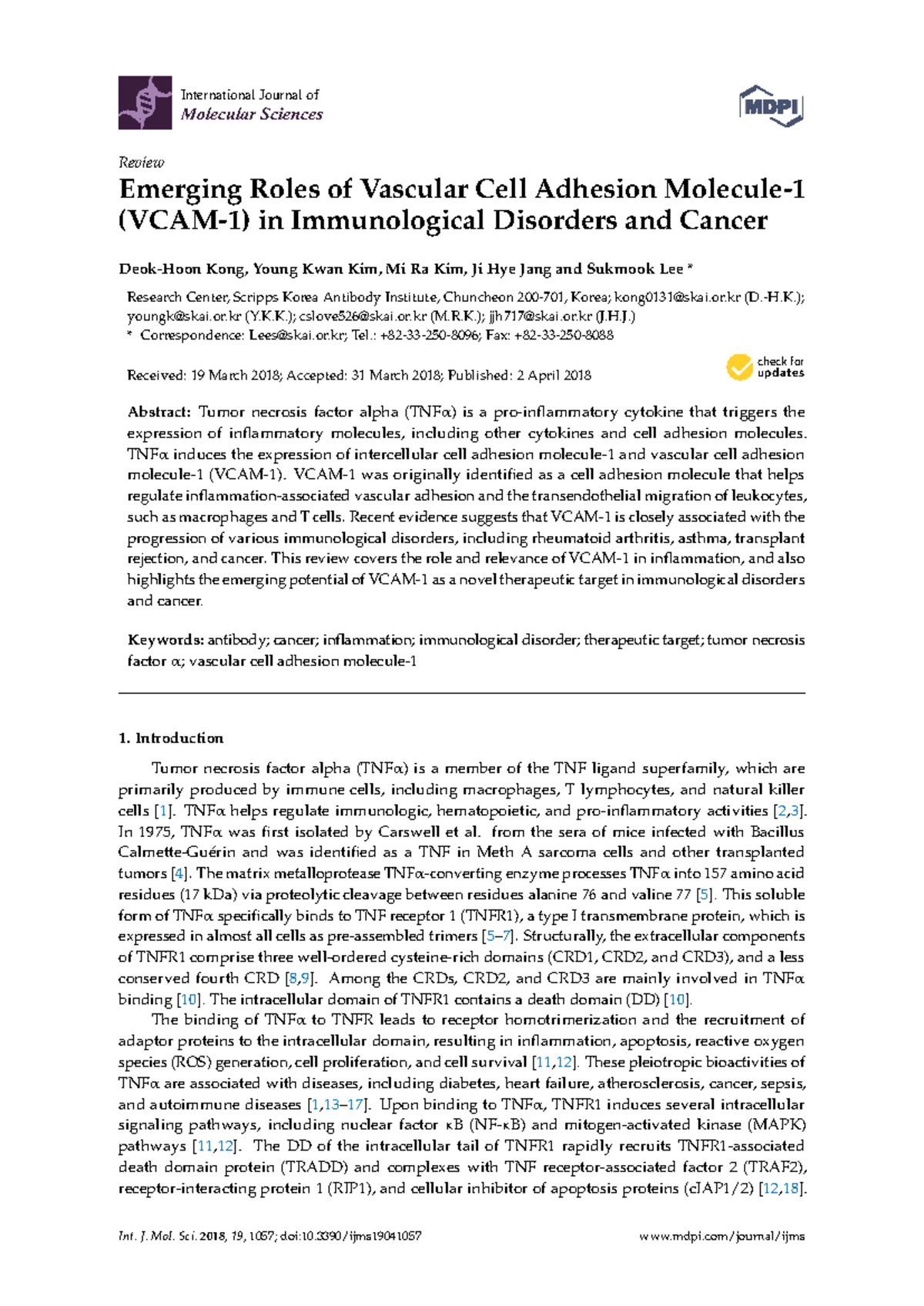 VCAM1 paper - International Journal of Molecular Sciences Review ...
