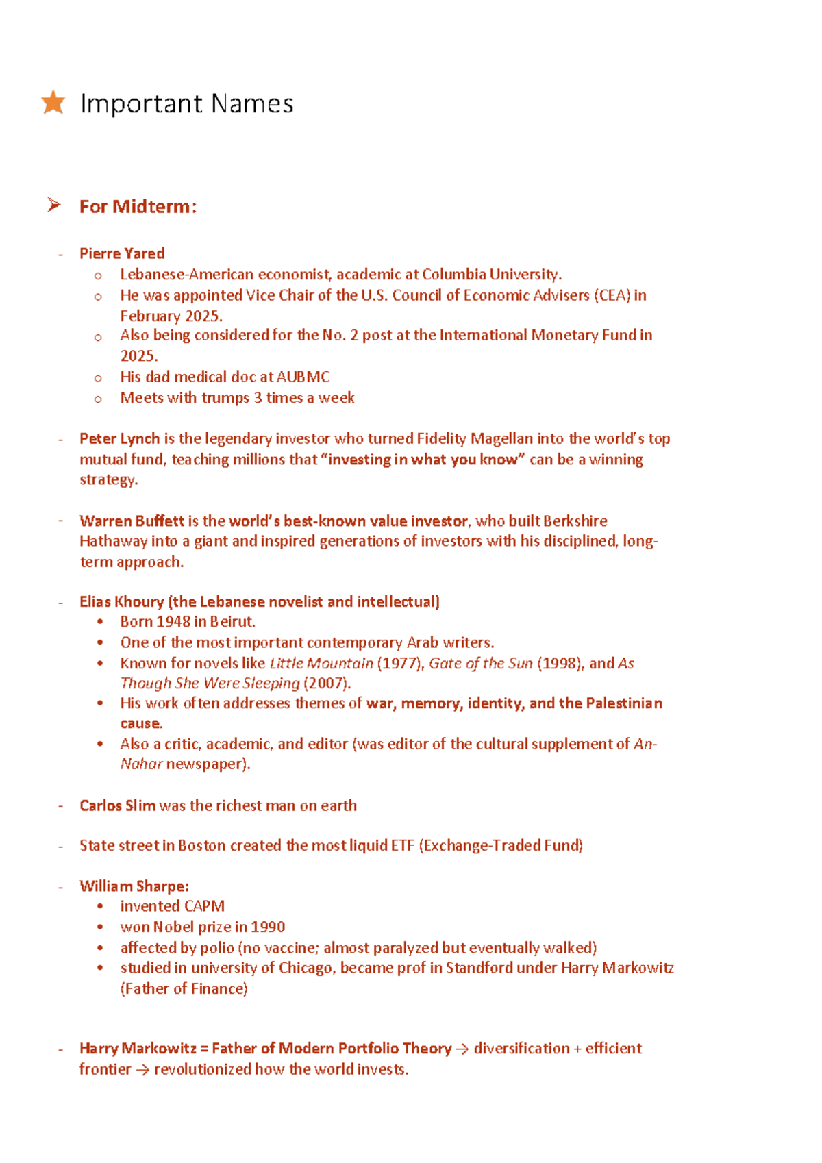 FINA220 Important Names for Midterm Exam: Key Economists & Investors ...