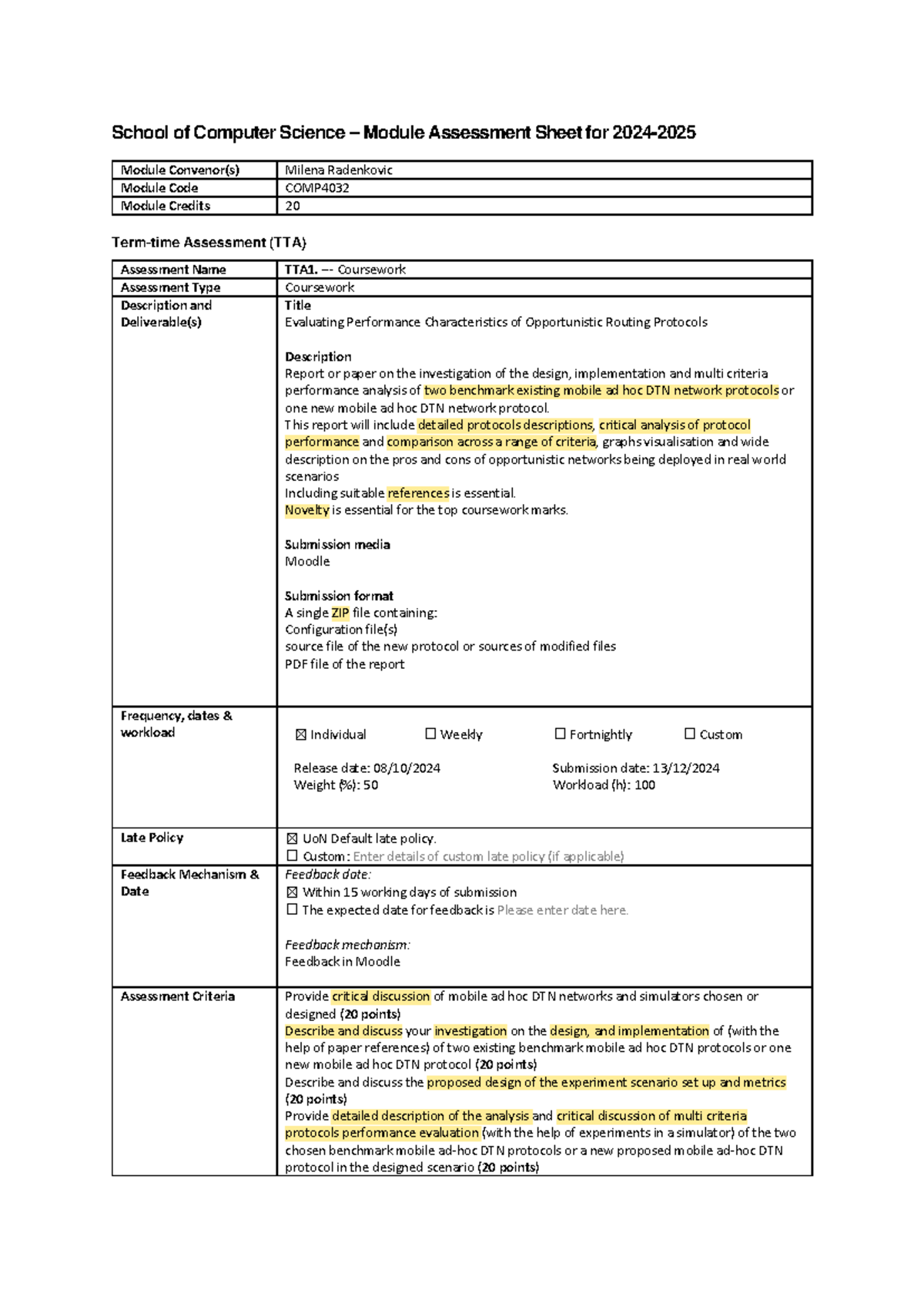 COMP4032 assessment sheet - School of Computer Science – Module ...