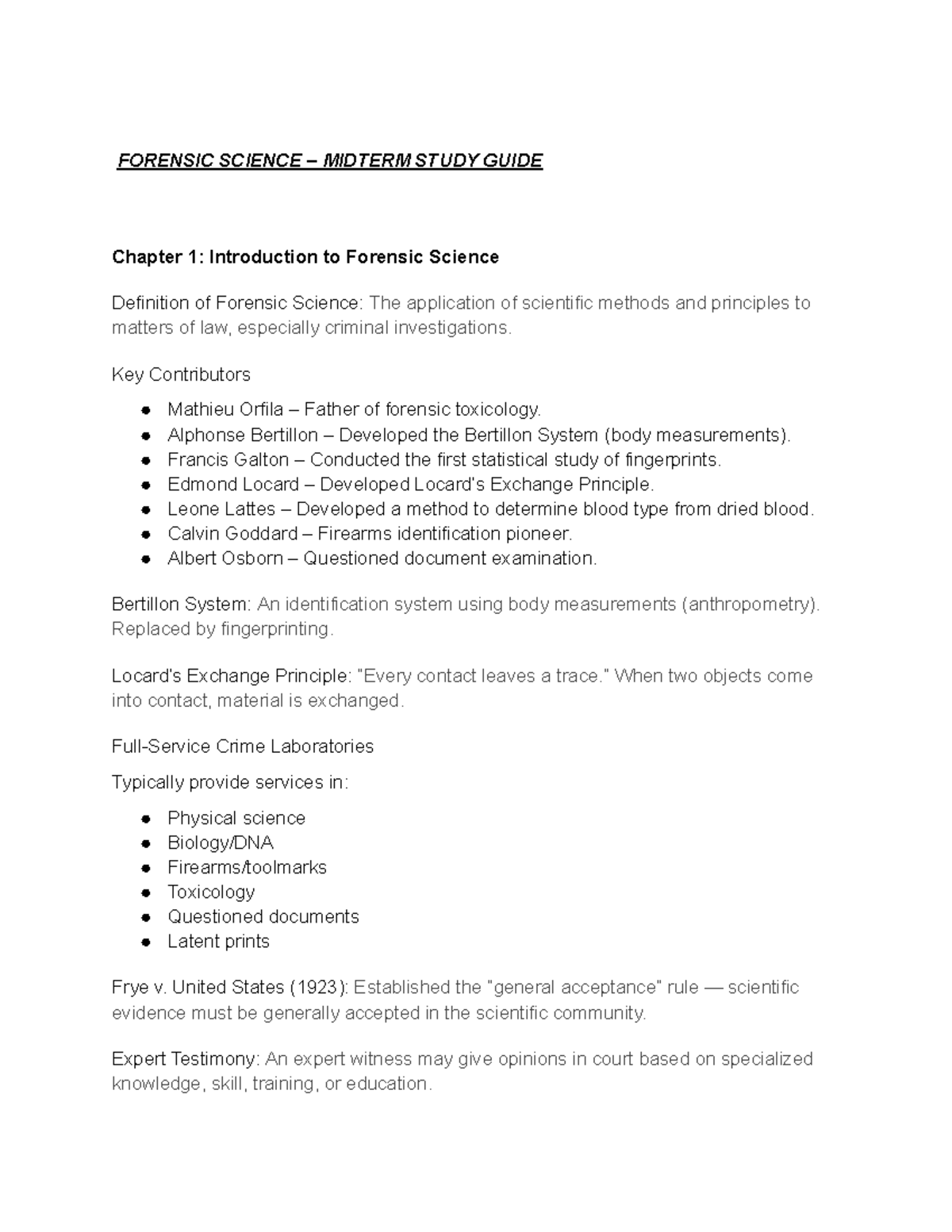 Forensic Science – Midterm Study Guide - Studocu