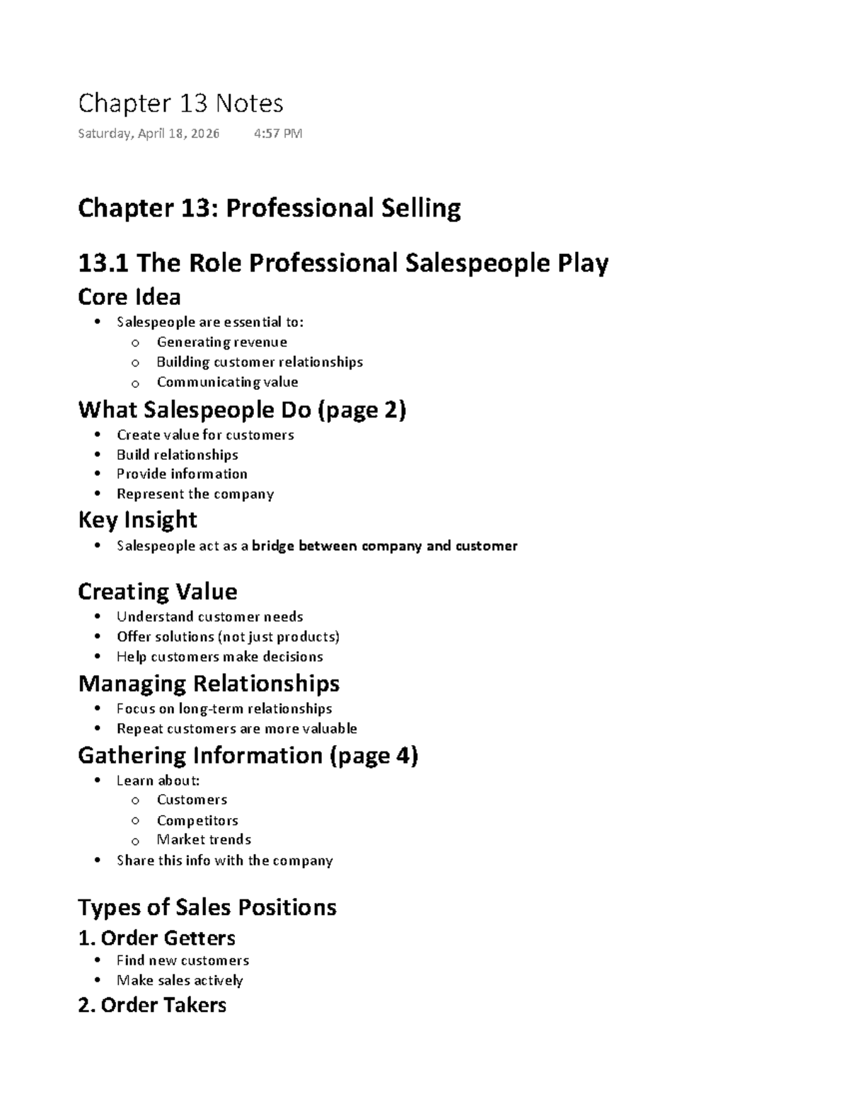 Chapter 13 Notes: Professional Selling Strategies and Ethics - Studocu