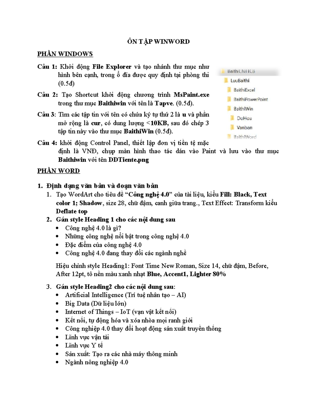 ÔN TẬP WINWORD PHẦN WINDOWS VÀ WORD - BÀI THI CNTTCB - Studocu