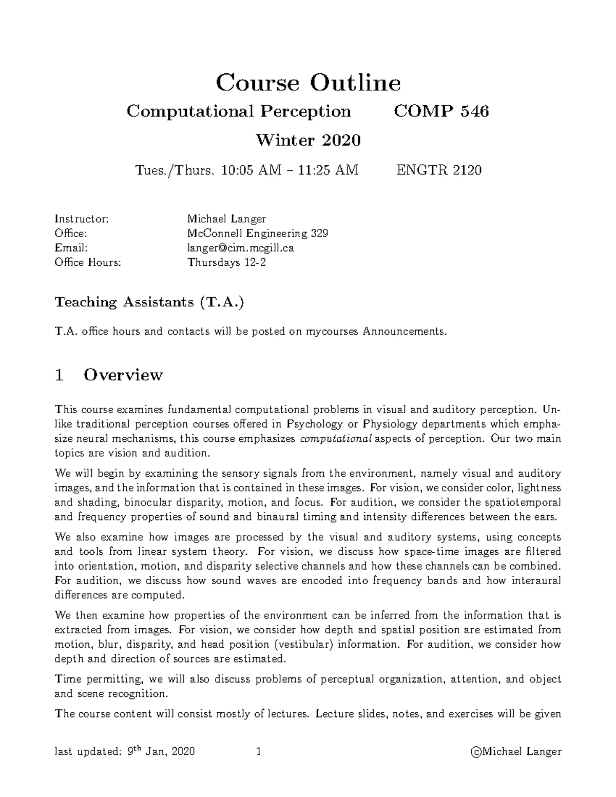 Course Outline - Course Outline Fundamentals of Computer Vision COMP ...