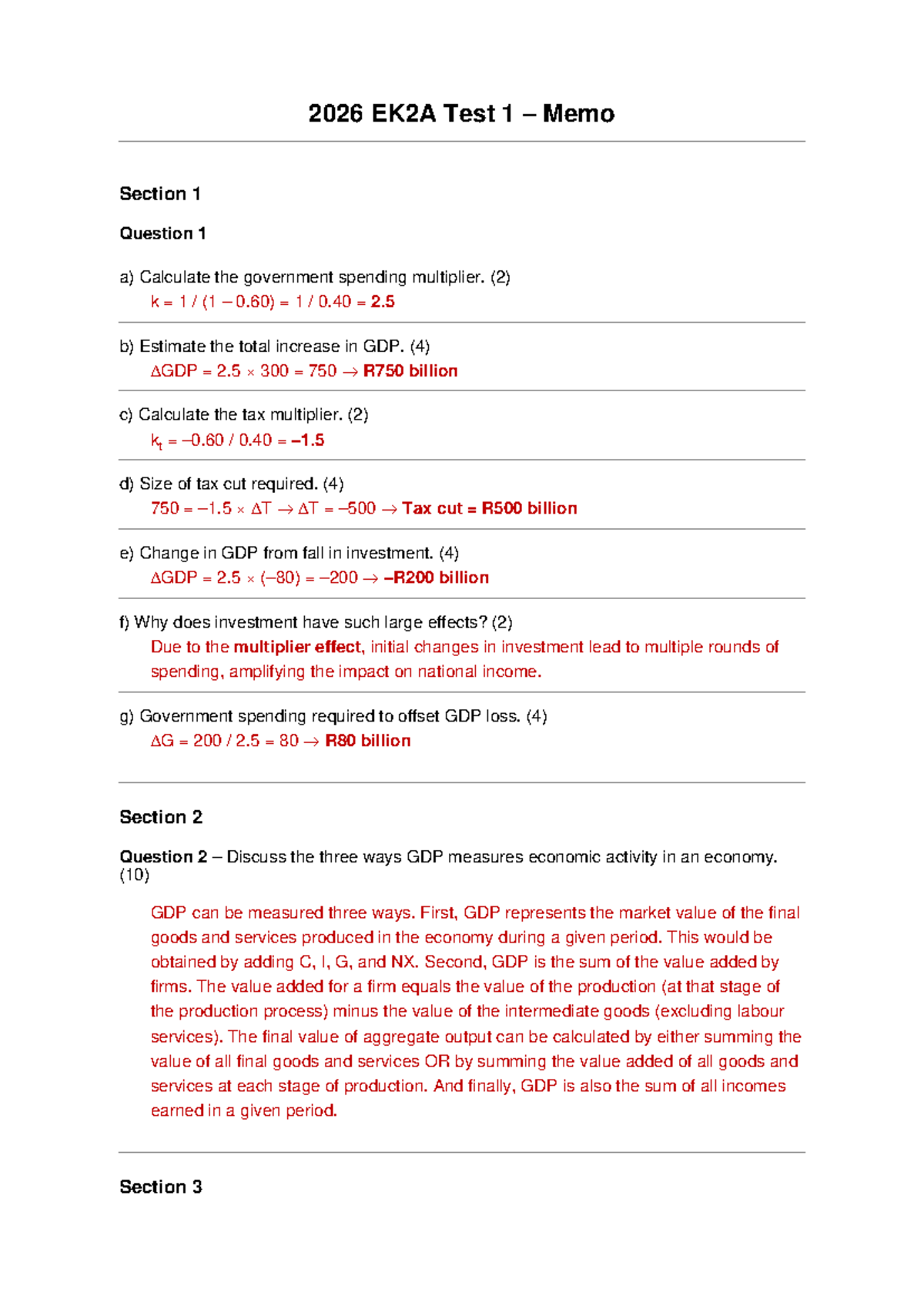 EK2A 2026 Test 1 Memo: Government Spending & GDP Analysis - Studocu