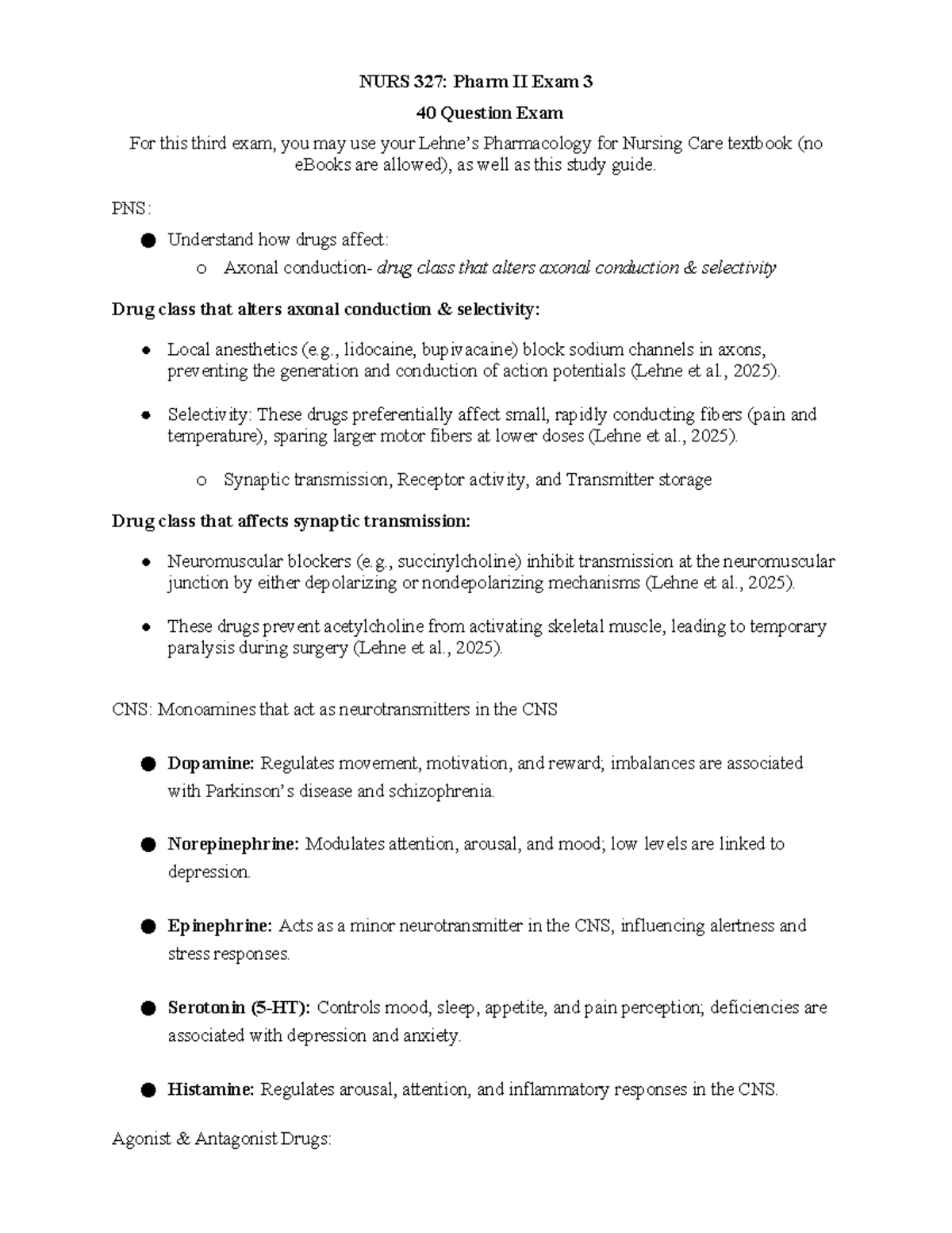 NURS 327: Pharm II Exam 3 Study Guide and Key Concepts - Studocu