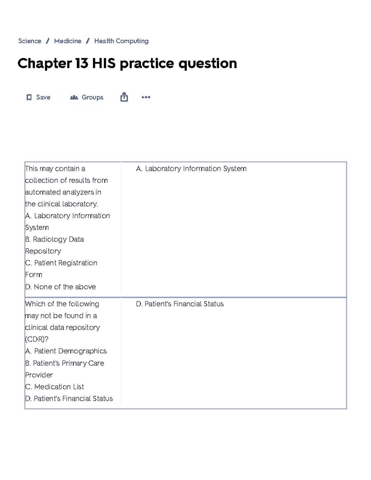 Chapter 13 HIS Practice Questions - Flashcards Quizlet - Studocu