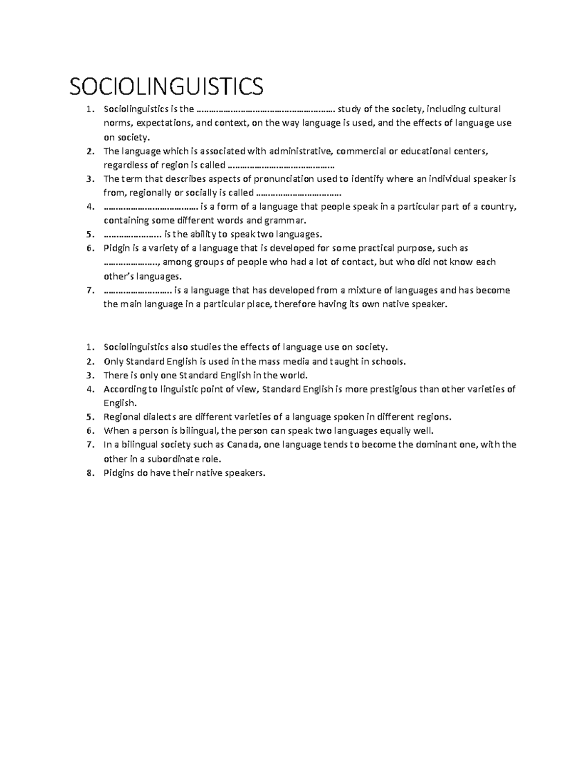 SOCIOLINGUISTICS Quiz Study Notes and Key Concepts - Studocu