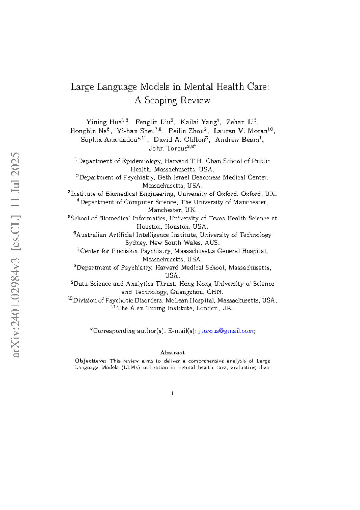 Large Language Models in Mental Health Care: A Scoping Review - Studocu