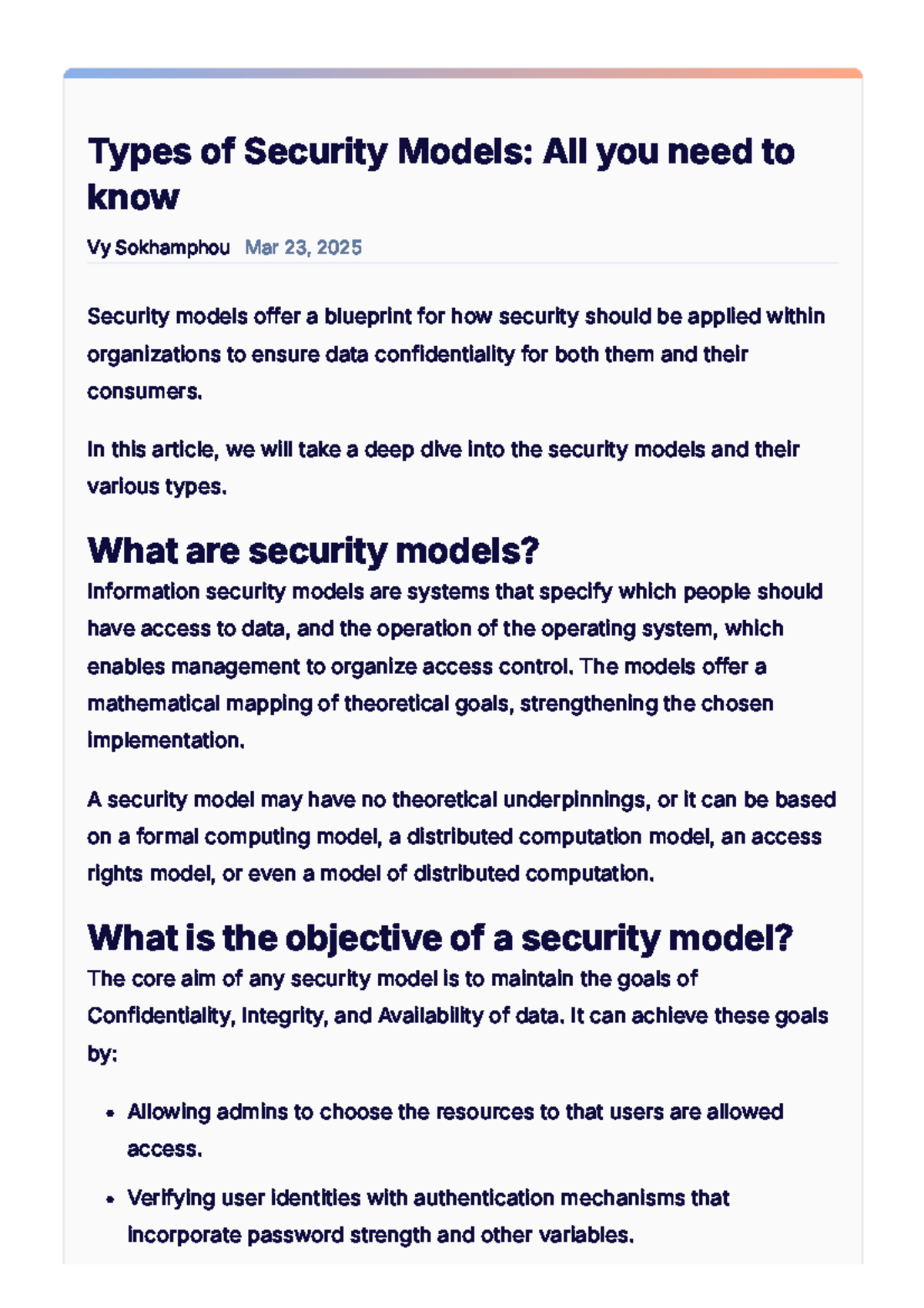 Types of Security Models: An In-Depth Overview - Studocu