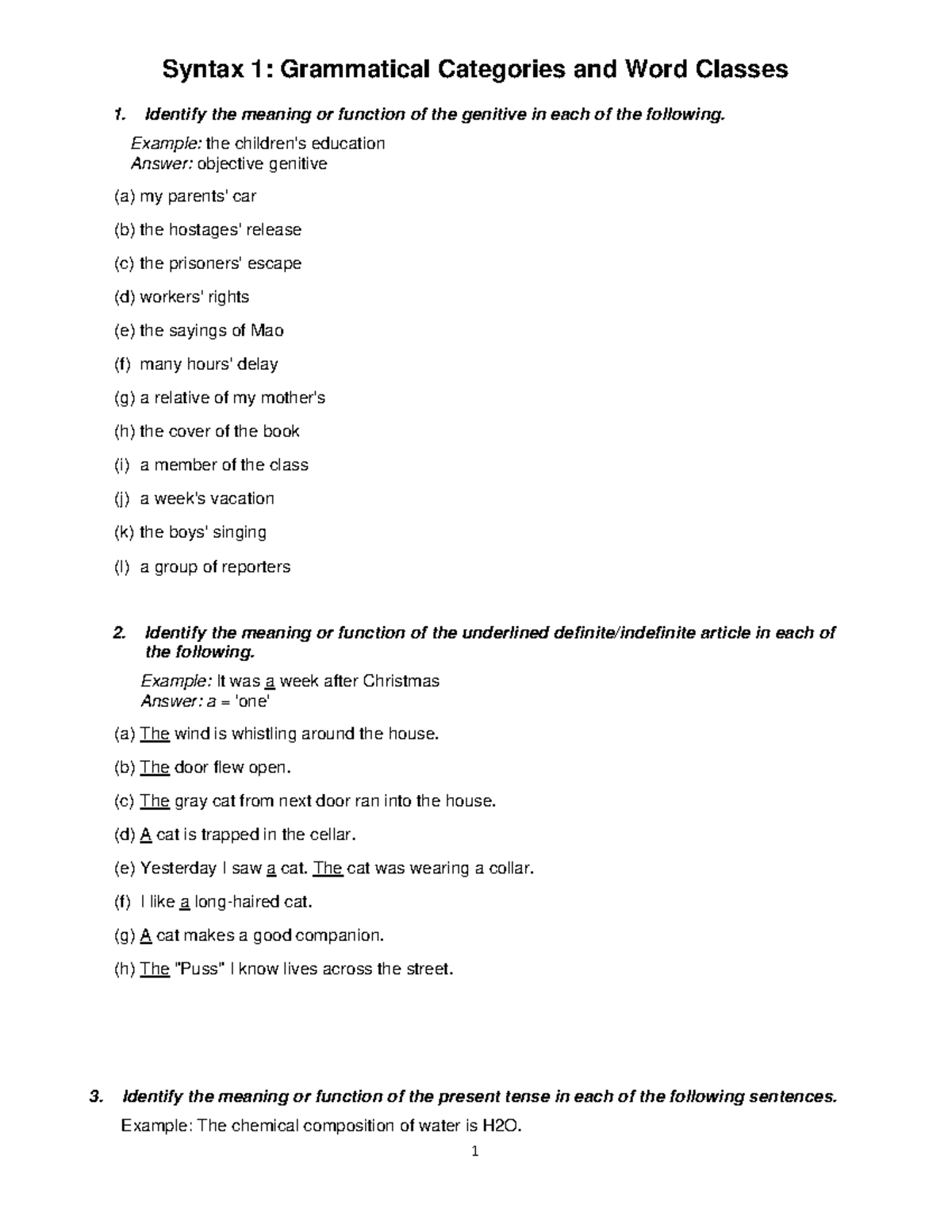 A10 - Syntax Grammatical Categories - Syntax 1: Grammatical Categories ...