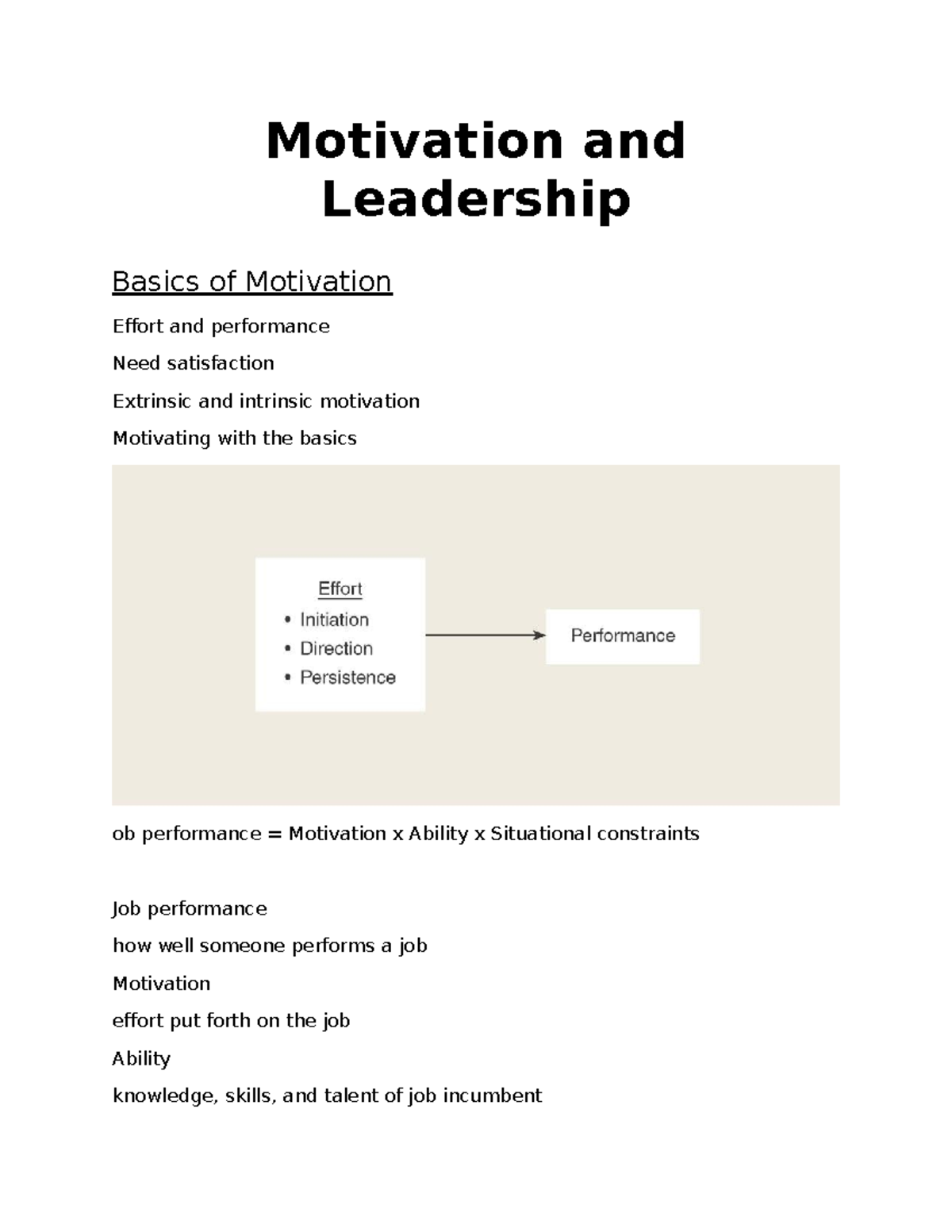 Motivation and Leadership Overview: Key Concepts and Theories - Studocu