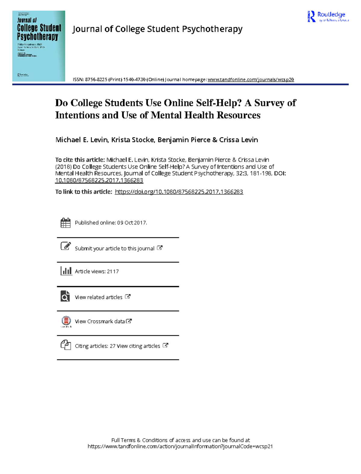 Do College Students Use Online Self-Help? A Survey of Mental Health ...